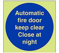 vsafety 18014 at-g obbligatoria Cartello, Fire Door Keep Clear "automatico. Close notte ", in plastica, quadrato, 200 mm x 200 mm, colore: blu