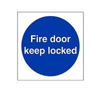 vsafety 18016 AF-S "Fire Door Keep Locked Mandatory Signs, vinile autoadesivo, quadrato, 100 mm x 100 mm, colore: blu