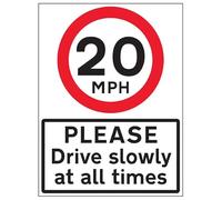 VSafety 20 MPH Please Drive Slowly - 600 x 800 mm classe RA1 riflettente 3 mm composito in alluminio con segnale di sicurezza canale di fissaggio