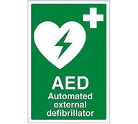 VSafety 31033AU-S, segnale di pronto soccorso con scritta inglese “AED automated external defibrillator”, autoadesivo, verticale, 200 mm x 300 mm, verde (lingua italiana non garantita)