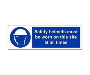 vsafety 41010 ax-s "tempi di caschi di sicurezza devono essere indossati su questo sito a tutti obbligatoria PPE Sign, Autoadesivo, paesaggio, 300 mm x 100 mm, colore: blu