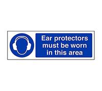 vsafety 41025 ax-s "Proteggi orecchie deve essere indossata in questo settore obbligatoria PPE Sign, Autoadesivo, paesaggio, 300 mm x 100 mm, colore: blu