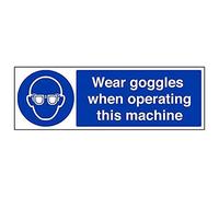 VSafety 41052BJ-R - Segnale obbligatorio "Wear Goggles When Operating This Machine", in plastica rigida, orizzontale, 450 mm x 150 mm, blu
