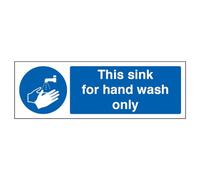 VSafety 44055AX-S cartello per ristorazione obbligatorio, autoadesivo “the sink for hand wash only”, orizzontale, 300 mm x 100 mm, blu