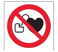 vsafety 51005 AF-S divieto segno logo, autoadesivo, senza pacemaker, quadrato, 100 mm x 100 mm, Nero, Rosso