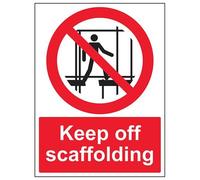 VSafety 52026BC-S - Segnale di accesso al divieto "Keep Off Scaffolding", autoadesivo, verticale, 300 mm x 400 mm, nero/rosso
