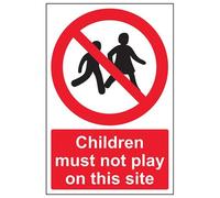 Vsafety 52029 Au-R Su Questo Sito'I Bambini Non Devono Play' Divieto di Accesso, Plastica Rigida, Ritratto, 200 mm X 300 mm, Colore: Nero/Rosso