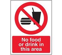 vsafety 53016 AN-R "No cibo o bevande cartello divieto generale" in questo settore, Plastica rigida, verticale, 150 mm x 200 mm, colore: nero/rosso
