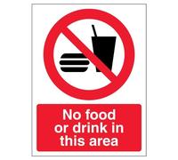 vsafety 53016 an-s "No cibo o bevande cartello divieto generale" in questo settore, Autoadesivo, verticale, 150 mm x 200 mm, colore: nero/rosso