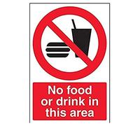 vsafety 53016 au-s "No cibo o bevande cartello divieto generale" in questo settore, Autoadesivo, ritratto, 200 mm x 300 mm, colore: nero/rosso