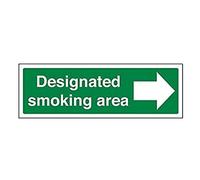 vsafety 57016 ax-r "designati Smoking Area/Cartello divieto" Freccia a destra, in plastica rigida, paesaggio, 300 mm x 100 mm, colore: verde