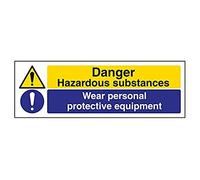 vsafety 6 a082ax-r "pericolo sostanze pericolose/Indossare PPE" Warning Sign sostanza e chimiche, in plastica rigida, paesaggio, 300 mm x 100 mm, colore: nero/blu/giallo