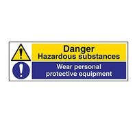 vsafety 6 a082ax-s "pericolo sostanze pericolose/Indossare PPE" Warning Sign sostanza e chimiche, vinile autoadesivo, paesaggio, 300 mm x 100 mm, colore: nero/blu/giallo