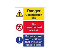vsafety 6 C020bl-r "Multi Hazard segnale di avvertimento Building Site sicurezza/genitori devono Guardia Bambini", plastica rigida, verticale, 450 mm x 600 mm, colore: nero/blu/rosso/giallo