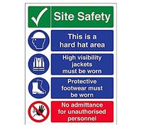 vsafety 6 C023bc-r "Multi Hazard sito/No Admittance" sicurezza costruzione segno, Plastica rigida, verticale, 300 mm x 400 mm, Nero/Blu/Verde/Rosso
