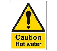 VSafety 62006AN-R - Segnale di avvertimento della temperatura "Caution Hot Water", in plastica rigida, verticale, 150 mm x 200 mm, nero/giallo
