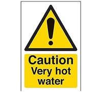 vsafety 62007 AG-S temperatura di allarme "Attenzione Molto Acqua Calda Insegna, autoadesiva, verticale, 100 mm x 150 mm, colore: nero/giallo