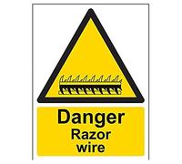 vsafety 63007 an-s "pericolo Razor Wire" Warning Sign generale, Autoadesivo, verticale, 150 mm x 200 mm, colore: nero/giallo
