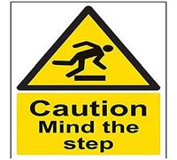 Vsafety, 63013AU-R, cartello di avvertimento con scritta in inglese “Caution Mind The Step, in plastica rigida, 200 x 300 mm, nero/giallo (lingua italiana non garantita)