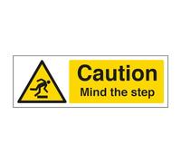 VSafety 63033AX-R "Caution Mind The Step" Segnalazione di sicurezza plastica rigida, Paesaggio, 300 mm x 100 mm, nero/giallo