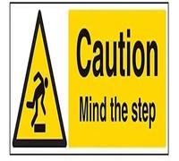 VSafety 63033BP-R Segnalazione di sicurezza generale "Caution Mind The Step”, in plastica rigida, orizzontale, 600 mm x 200 mm, nero/giallo