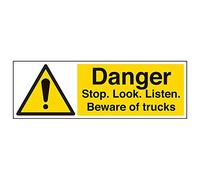 VSafety 64014BJ-S'Danger Stop, Look, Listen/Beware Trucks' Segnale, 450 mm x 150 mm (confezione da 3)