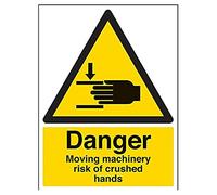 VSafety 65018BC-R - Segnale di avvertimento "Danger Moving Machinery Risk Of Crushed Hands", in plastica rigida, verticale, 300 mm x 400 mm, nero/giallo