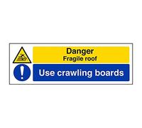 Vsafety 67134 ax-r "pericolo tetto fragile/uso Crawling Boards" Sign, 300 mm x 100 mm (confezione da 3)