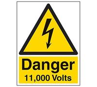 Vsafety 68010bc-s Sign "pericolo 11,000 Volt, ritratto, 300 mm x 400 mm (confezione da 3)