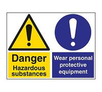VSafety 6A087BR-R'Danger Danger - Segnale per sostanze pericolose e usura DPI, 600 mm x 450 mm (confezione da 3)