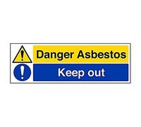 vsafety 6b010bj-s "pericolo amianto" Keep Out Segnale di avvertimento, vinile autoadesivo, paesaggio, 450 mm x 150 mm, colore: nero/blu/giallo