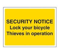 vsafety 6e025ar-s "Lock bicicletta avvertimento sicurezza firmare, vinile autoadesivo, orizzontale, 200 mm x 150 mm, colore: nero/giallo