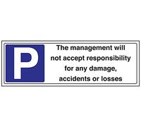 VSafety 74041BJ-S Segnale generale per parcheggio, Management Take No Responsibility For Damage/Loss", orizzontale, autoadesivo, 450 x 150 mm, nero/blu