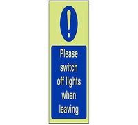 VSafety, cartello che si illumina al buio, con scritta in lingua inglese "Please Switch Off Lights When Leaving", 150 mm x 200 mm, in vinile autoadesivo