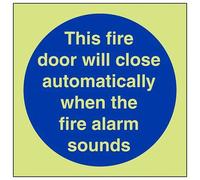 VSafety, cartello che si illumina al buio, questa porta tagliafuoco si chiude automaticamente sul funzionamento dell'allarme antincendio, 100 mm x 100 mm, vinile autoadesivo