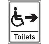 VSafety - Cartello con freccia per WC disabili, 150 x 200 mm, effetto alluminio autoadesivo