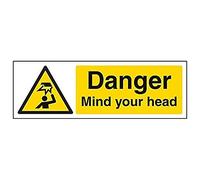 VSafety - Cartello con scritta "Danger Mind Your Head", orizzontale, 300 mm x 100 mm, 2 mm, in plastica rigida