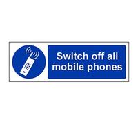 VSafety, cartello con scritta "Switch Off All Mobile phone", orizzontale, 300 mm x 100 mm, vinile autoadesivo