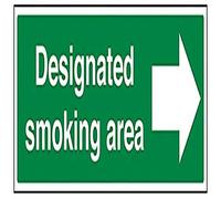 VSafety - Cartello di divieto con area fumatori/freccia a destra, orizzontale, 450 x 150 mm, in plastica rigida da 1 mm
