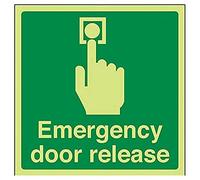 VSafety, cartello di sblocco per porta di emergenza che si illumina al buio, 150 mm x 150 mm, in plastica rigida