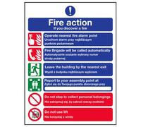 VSafety, cartello in lingua inglese/polacco con avviso di azione antincendio, plastica rigida, 150 mm x 200 mm