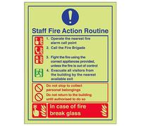 VSafety, cartello in vetro con scritta "Glow In The Dark Staff Fire Action Routine Break", 200 mm x 300 mm, autoadesivo in vinile