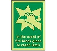 VSafety, cartello in vinile autoadesivo che si illumina al buio in caso di incendio che si rompe il vetro per raggiungere il chiavistello, 100 mm x 150 mm