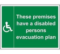 VSafety - Cartello in vinile autoadesivo, motivo: "These Premises Have A Disabled Persons" con piano di evacuazione, 400 mm x 300 mm