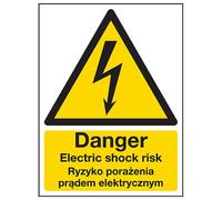VSafety, cartello inglese/polacco - Danger Electric Shock - autoadesivo - 150 mm x 200 mm