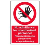 VSafety, cartello inglese/polacco - No Admittance For Unauthorised Personnel - autoadesivo - 200 mm x 300 mm
