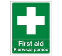 VSafety, cartello inglese/polacco - pronto soccorso - autoadesivo - 150 mm x 200 mm