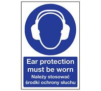 VSafety, cartello inglese/polacco - Protezione per le orecchie deve essere indossata - autoadesivo - 300 mm x 400 mm
