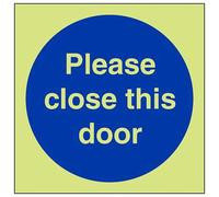 VSafety, cartello obbligatorio che si illumina al buio con scritta "Please Close This Door", 100 mm x 100 mm, in vinile autoadesivo