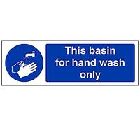 VSafety, cartello obbligatorio per ristorazione 44051AX-S, autoadesivo, con scritta in inglese "This basin for hand wash only", orizzontale, 300 mm x 100 mm, blu